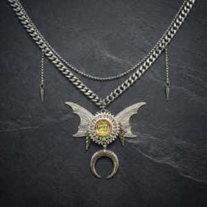 The Wing of Severance - Graffiti 'LUCKY' Bio-mechanical Butterfly Pendant | Industrial Grunge Y2K